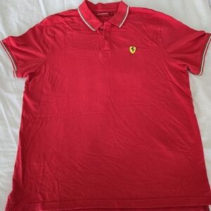 Ferrari Men's Classic‎ Polo Shirt XXL Red with Logo Green Stripes Scuderia